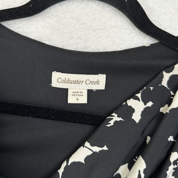 Coldwater Creek Women's Floral Scoop Neck Ruched Sheath Dress Size 4 Black White - Picture 10 of 12